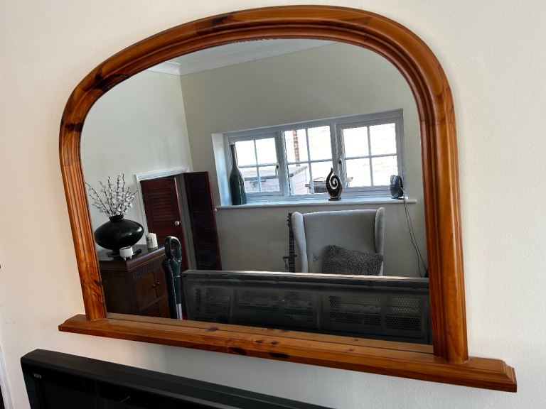 Arched Wooden Mirror with Shelf – Good Condition