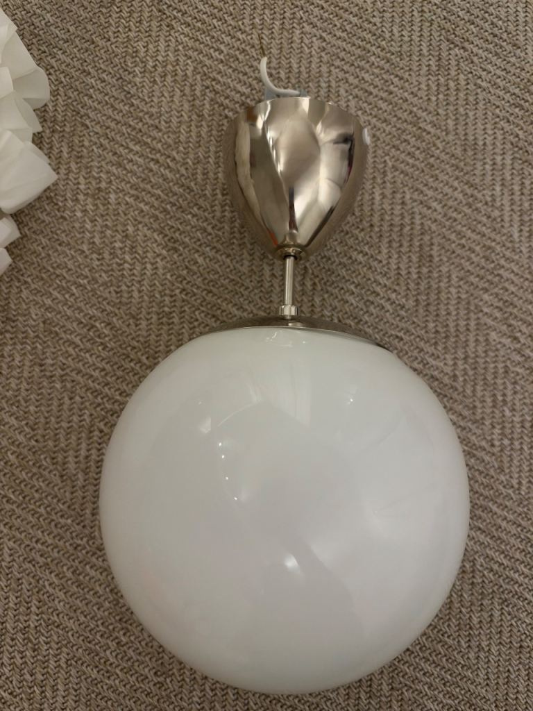 White Glass Globe Ceiling Light – Good Condition