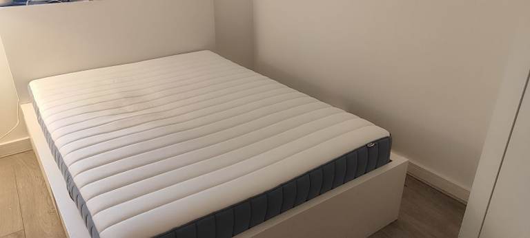 IKEA MALM Standard Double White bed frame, high, with 4 storage boxes underneath