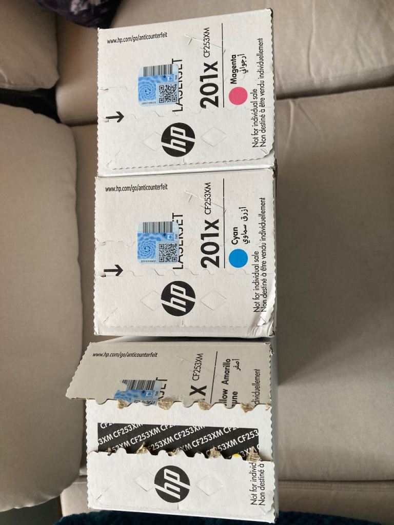 Original HP201x colour cartridges yellow, cyan, magenta