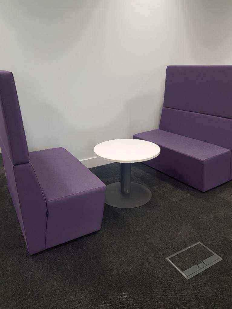 Used Purple Partition/Booth Soft Seating Reception/Meeting sofa with breakout table