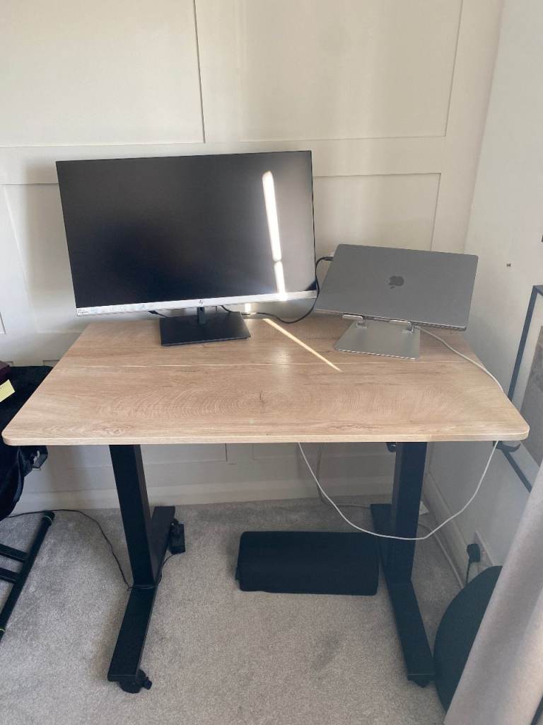 Crank Standing Desk French Oak Grey  100cm x 60cm