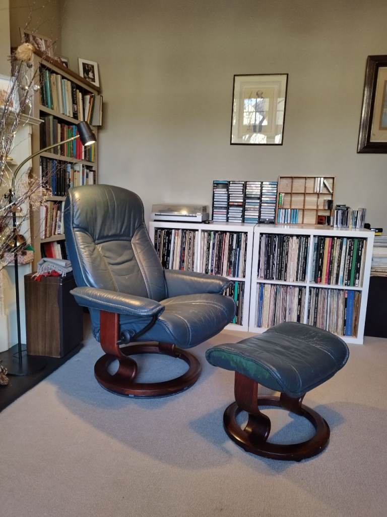 Leather recliner chair and stool
