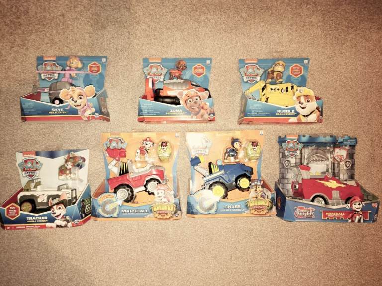 7 x Paw Patrol toys & vehicles Boxed Chase Skye Rubble Tracker Marshall Boxed Dino