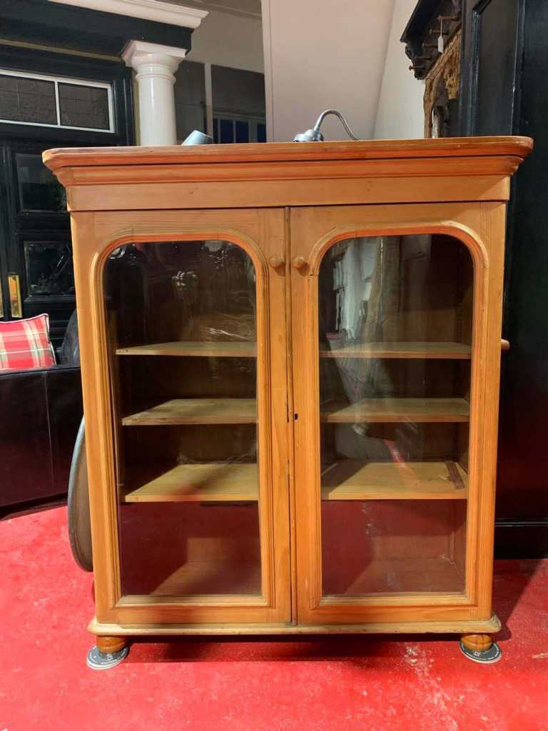 Victorian Pine Two Door Display Cabinet / Book Case