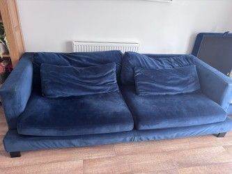 free to collect 4 seater Dwell Blue Velvet sofa. Need gone asap