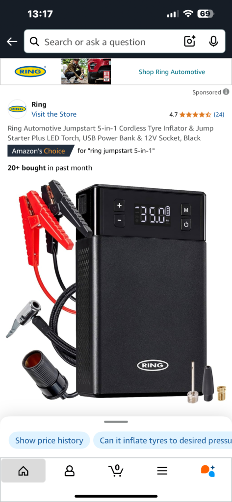 RING Jumpstart 5 in 1 Cordless Tyre Inflator&jump starter Brand NEW