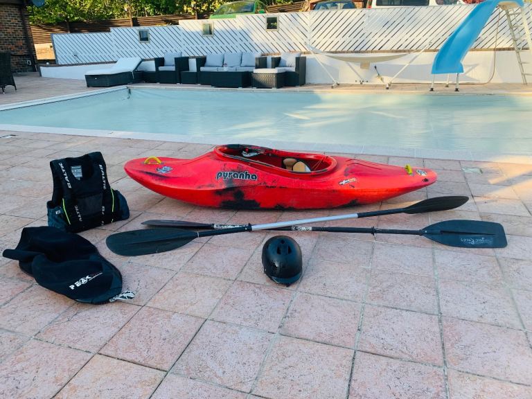 Pyranha Kayak, Spray Deck, Helmet, Baltic Life Jacket