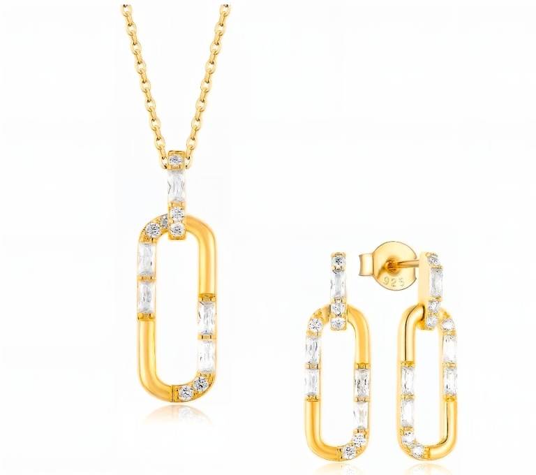 18ct Gold Plated Solid 925 Silver CZ Set Girls Women GIFTS Jewellery UK