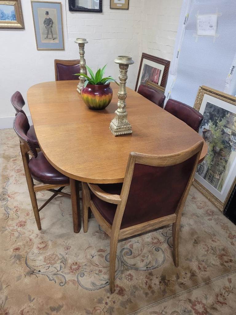 Large G Plan extendable dining table and chairs 