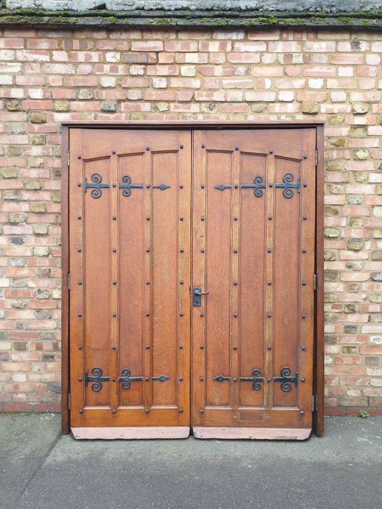Vintge Solid Oak Front Doors With Frame Period Double Barn Door Set