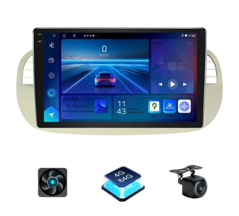  9" For Fiat 500 2007 to 2015 Android 13 Carplay Car Stereo Radio GPS WiFi Nav FM BT