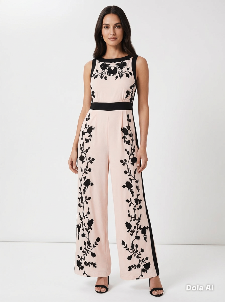 Elegant Black and Pink Floral Jumpsuit - Good Condition