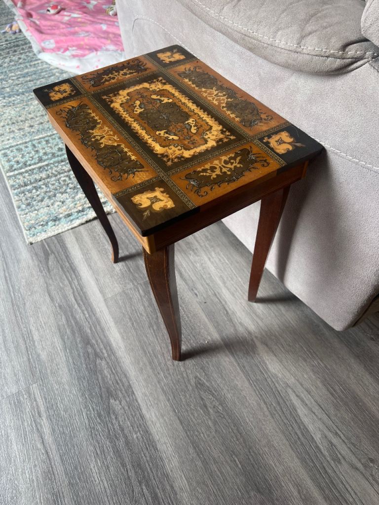 Decorative Wooden Side Table – Inlaid Top, Good Condition