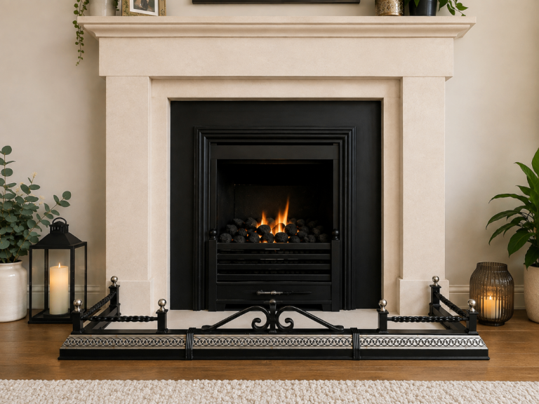 Black and Silver Fireplace Fender / Hearth Guard – As Good As New