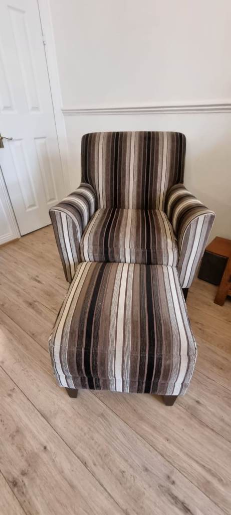 Excellent Condition Striped Accent arm chair and footstool from Next