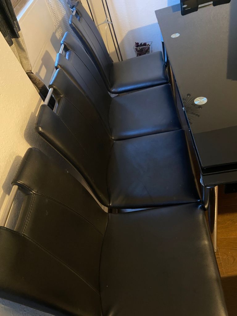 Modern Black Leather Dining Chairs – 4 Available