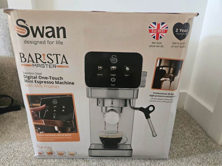 Swan Barista Master Digital One-Touch Mini Espresso Machine with Cappuccino
