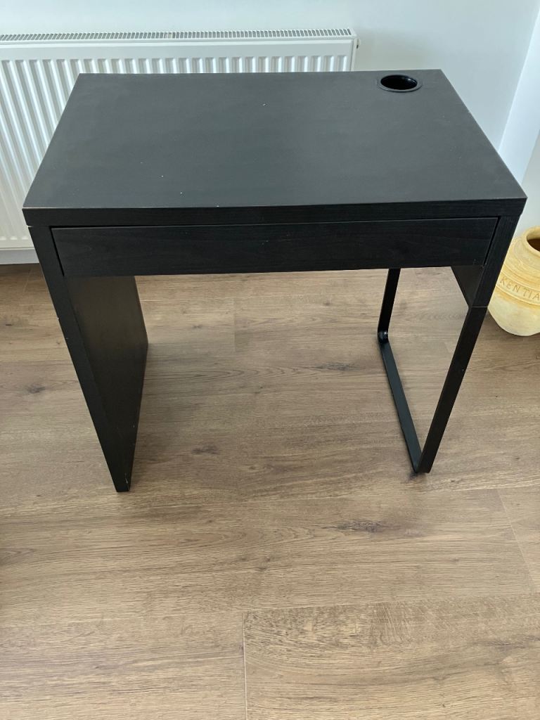 Compact Black Desk with Drawer and Cable Hole