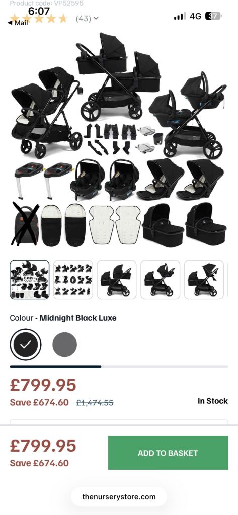 Puggle Memphis Twin Travel System with Car Seats and Carrycots