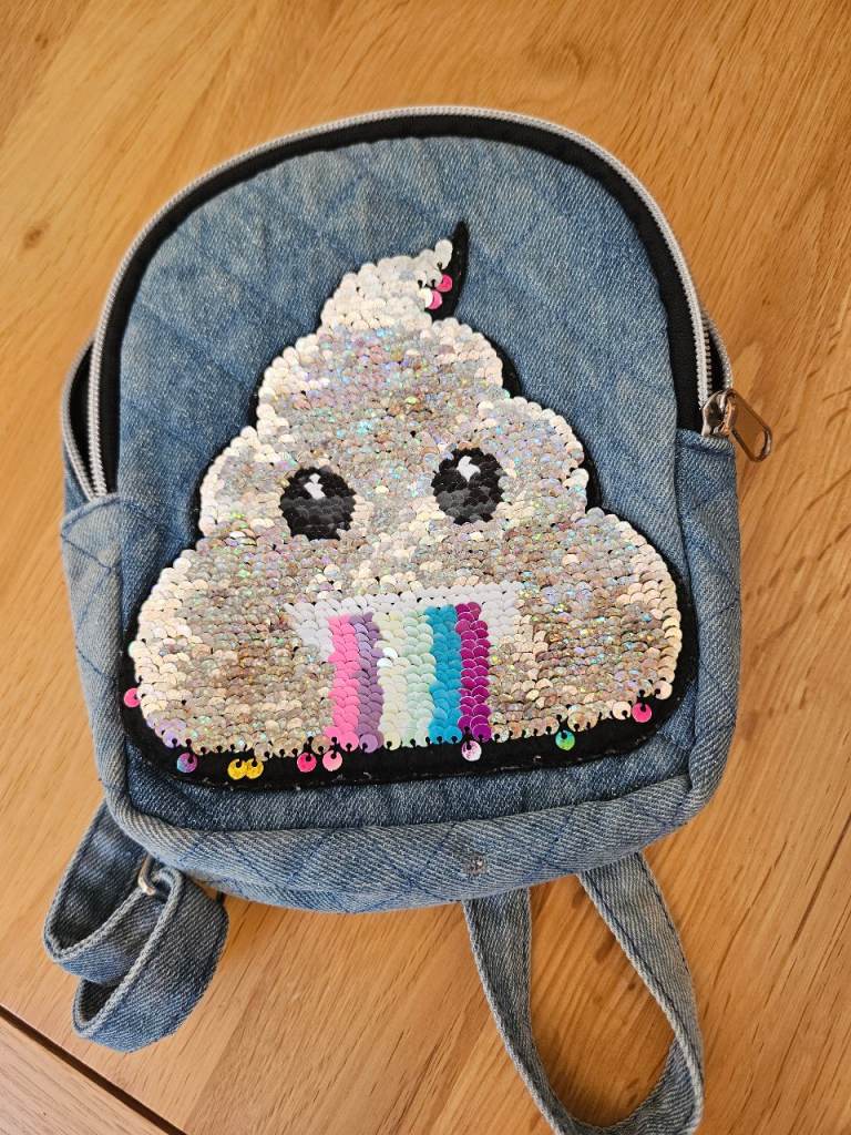 Jeans fashion small backpack for a girl with reversible sequin 💩 