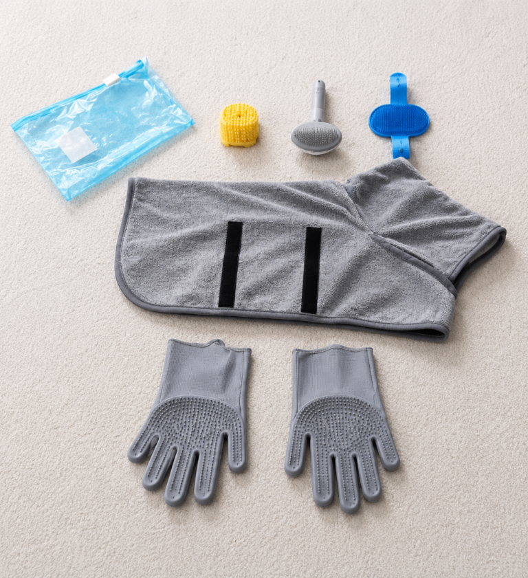 Grabix Pets 5-Piece Dog Bathrobe & Grooming Kit – Grey XL – New