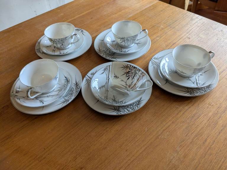 Vintage Bamboo Design Tea Set - Cups, Saucers & Plates