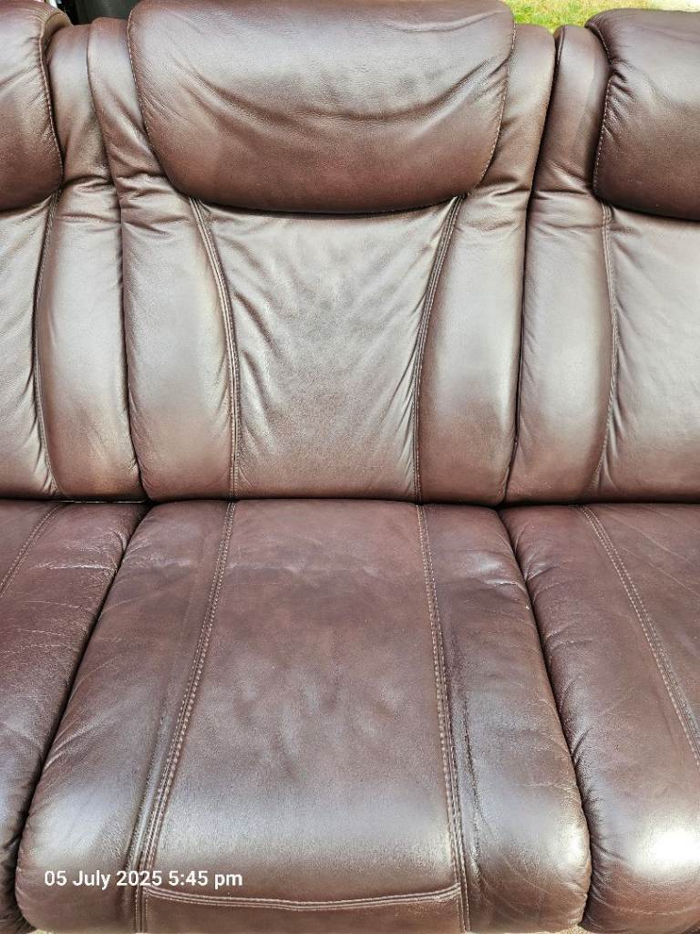 Brown Leather 3-Seater Sofa -  Very Good Condition