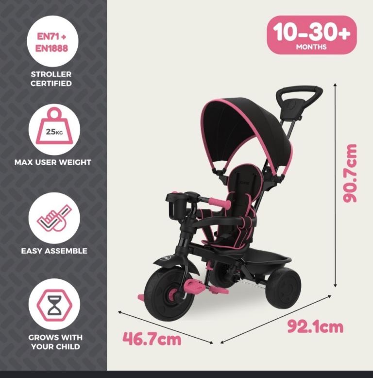 Toddler's 3-in-1 Pink & Black Stroller Certified Trike