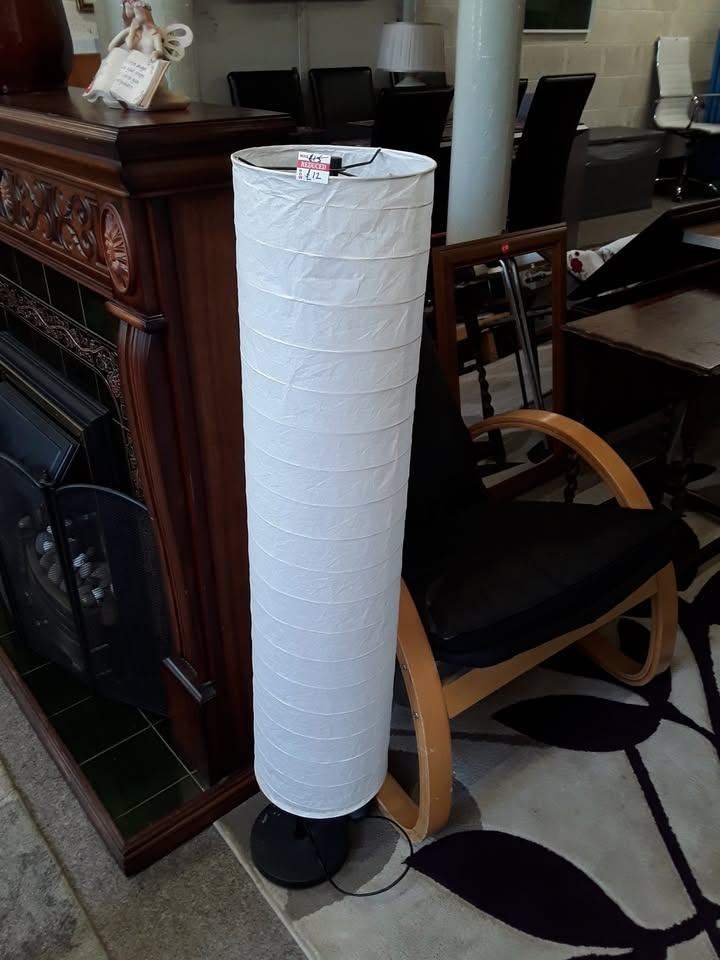 White paper floor standing lamp Copley Mill Low Cost Moves 2nd Hand Furniture STALYBRIDGE SK15 3DN