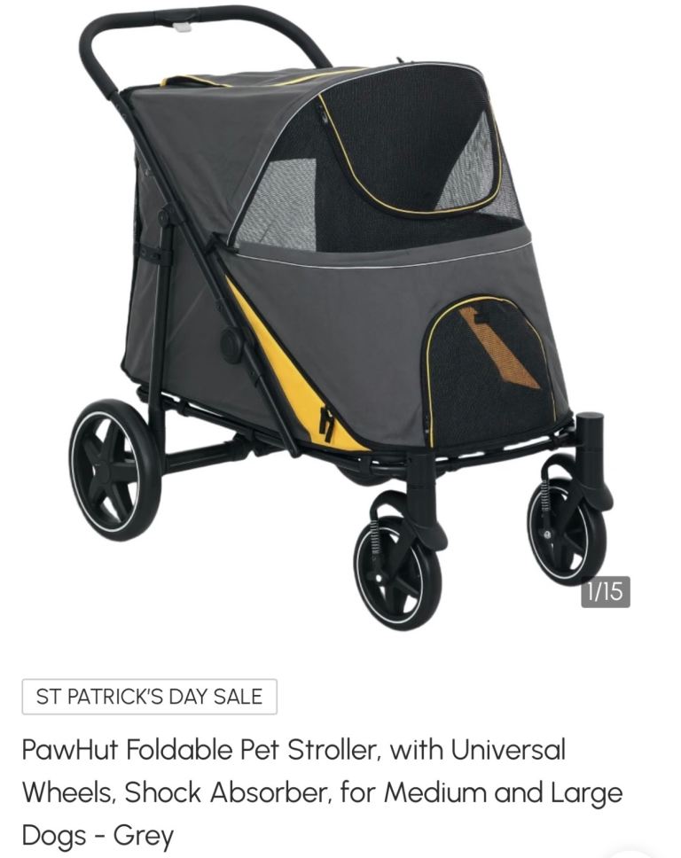 PawHut Foldable Pet Stroller for Medium and Large Dogs - Grey