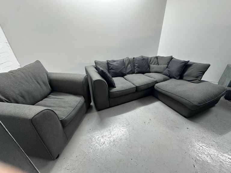 Grey Right hand Corner sofa and 1 seater