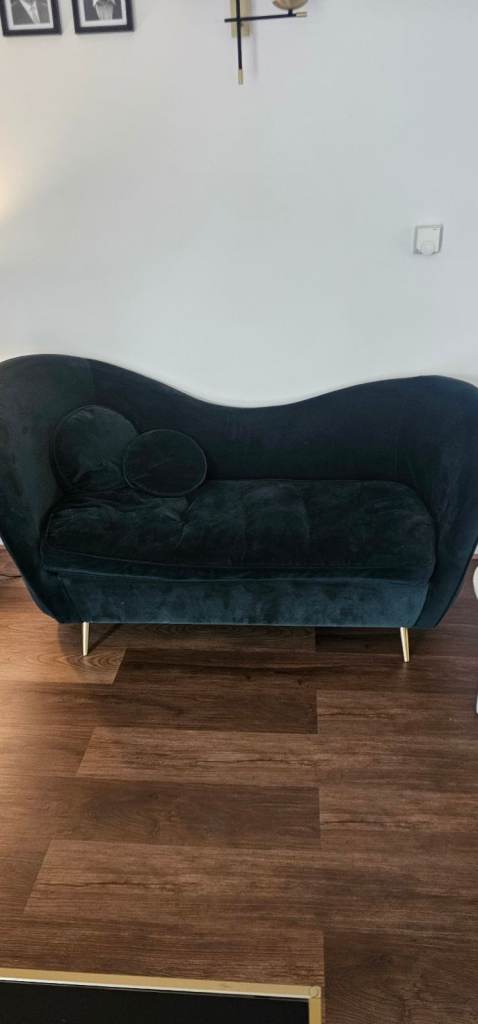 Made Dark Green Velvet Sofa with brushed gold legs - Very Good Condition 