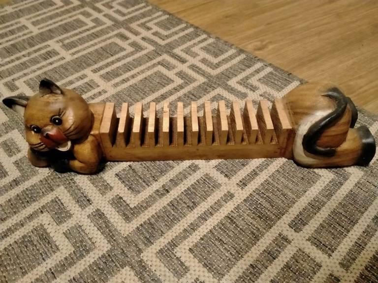 Vintage wooden cat dvd / cd  holder