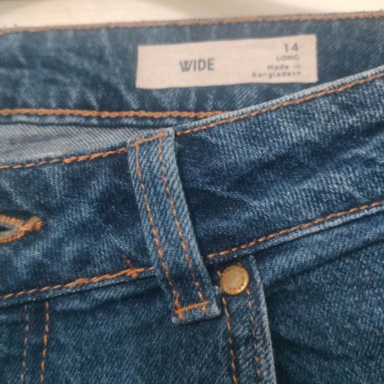 M&S Wide Leg Denim Jeans Size 14 Long Trousers 