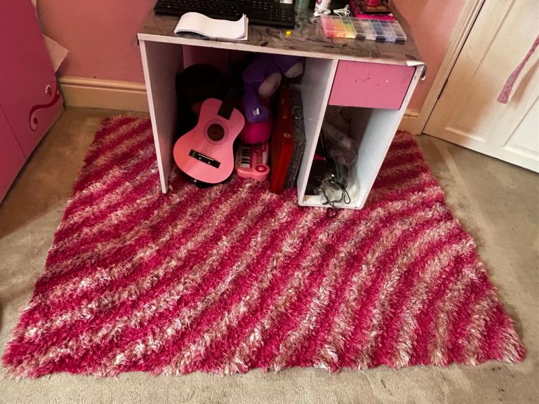 Pink Striped Shaggy Rug – Good Condition