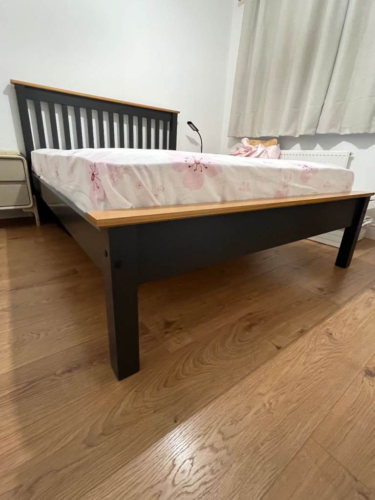 Double Bed Frame - Black and Wood, Good Condition
