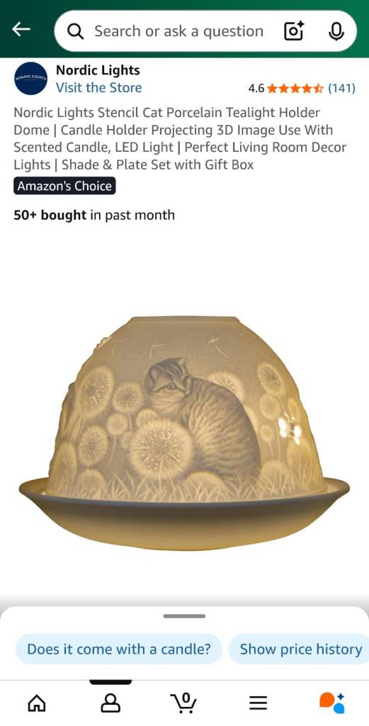 Nordic Lights Stencil Cat Porcelain Tealight Holder Dome | Candle Holder Projecting 3D Image Use