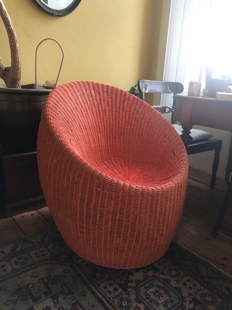 Isamu kenmochi style rattan cocoon armchair mid century 1960s 