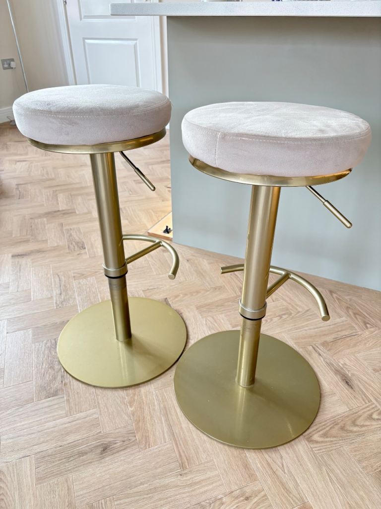 Pair of Velvet and Gold Bar Stools - Dunelm