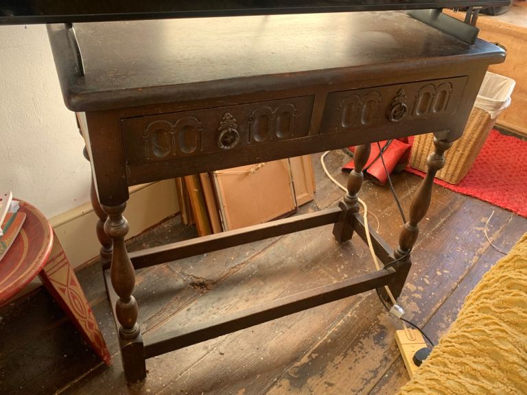 Really unusual vintage antique mini console sideboard table drawers tv stand carved