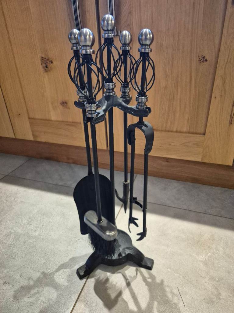Fireplace Companion Set – Black and Silver, Good Condition