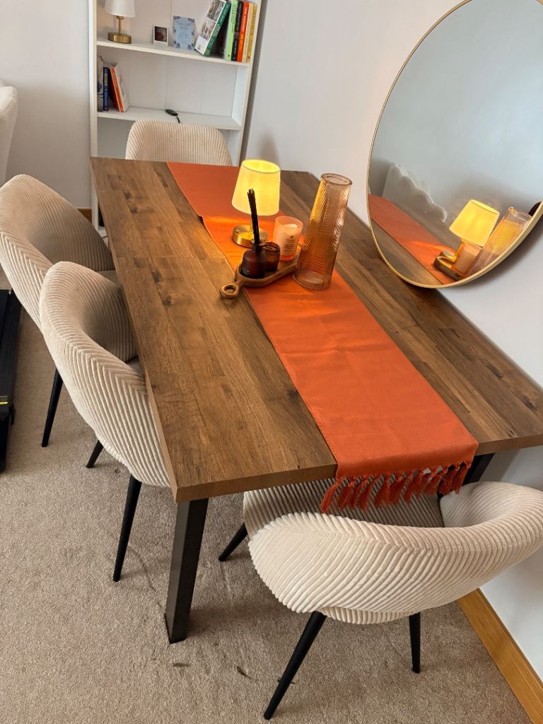 Wooden Dining Table & 4 Chairs - 6 Seater Capacity, Good Condition