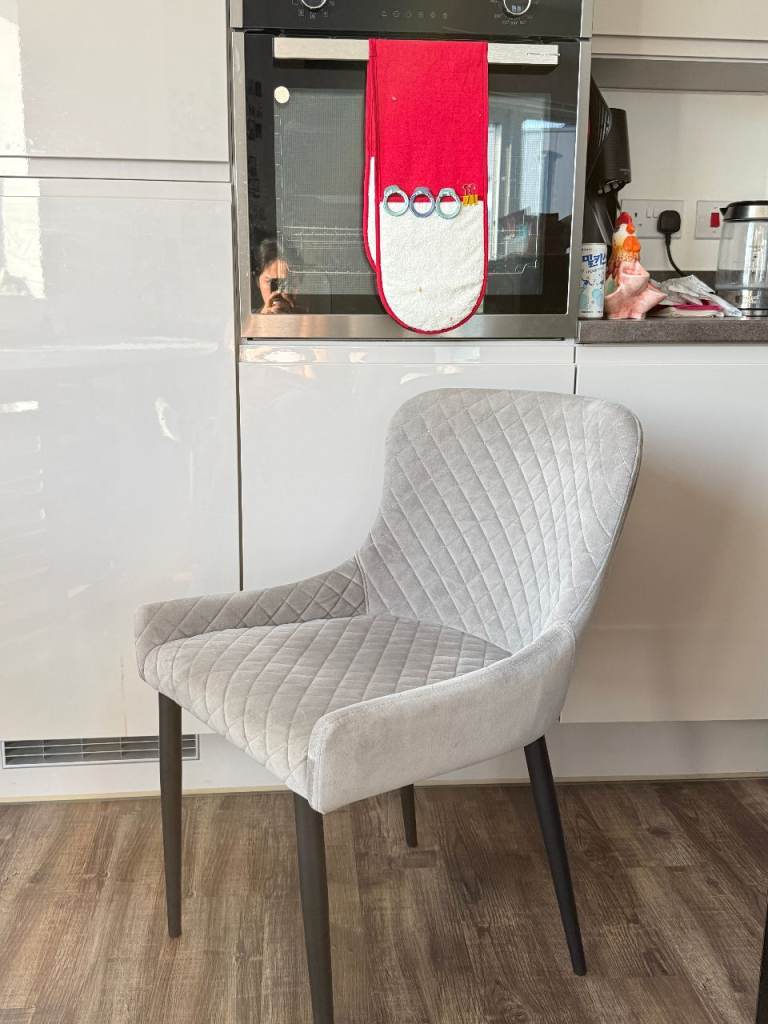 Grey Velvet Quilted Dining Chair - Very Good Condition