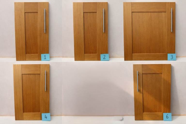 5 Solid Oak Shaker Kitchen Doors & Brushed Stainless Steel Handles- ideal for Renovation / Upcycling