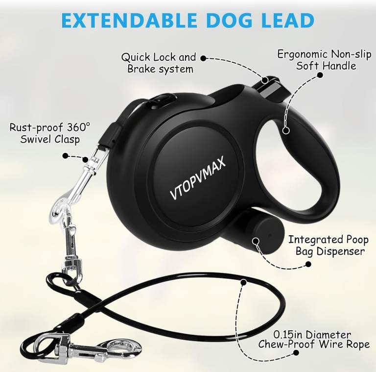 VTOPVMAX 8m Retractable Dog Lead Heavy Duty up to 50kg Black Used
