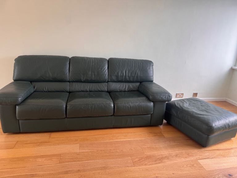 3 seater leather sofa and footstool 