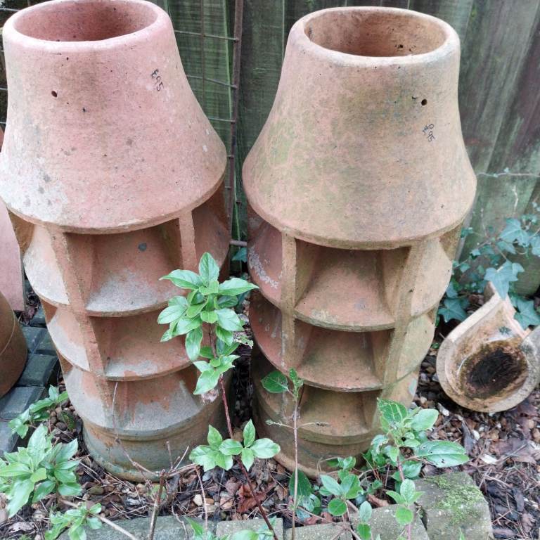 2 Reclaimed Terracotta 3 Vented Chimney Pots. 