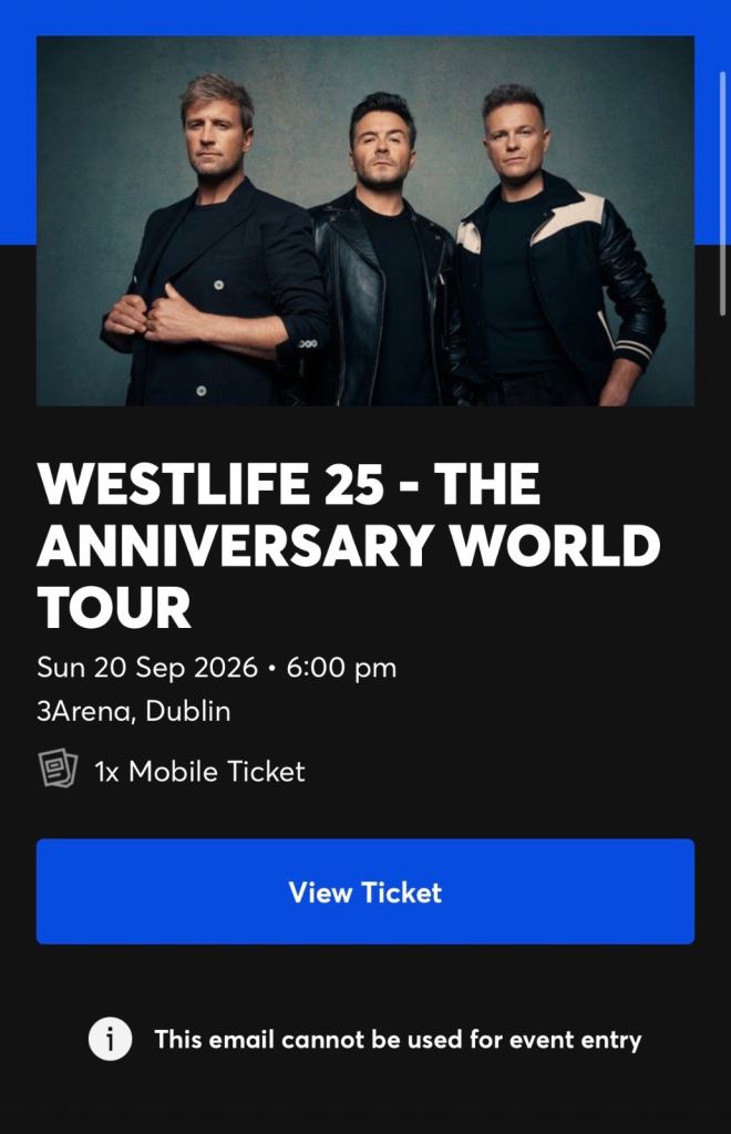 Westlife standing concert ticket 