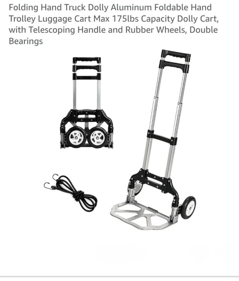 Folding Hand Truck Dolly Aluminum Foldable Hand Trolley Luggage Cart Max 175lbs 